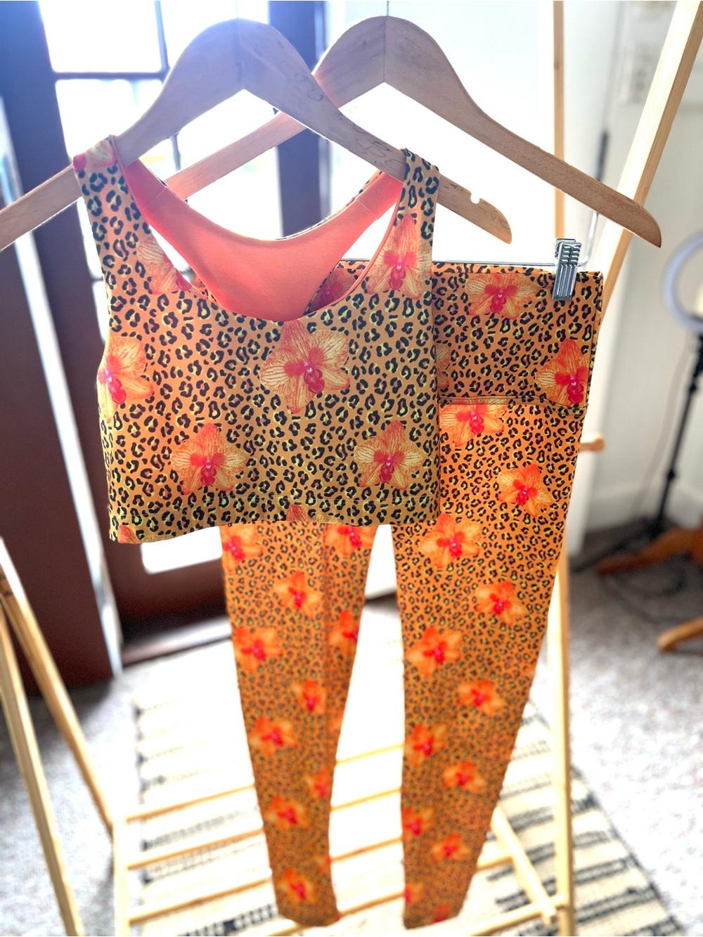 Floral Leopard Print Active Set - Orange Crop Top & Leggings (test print)